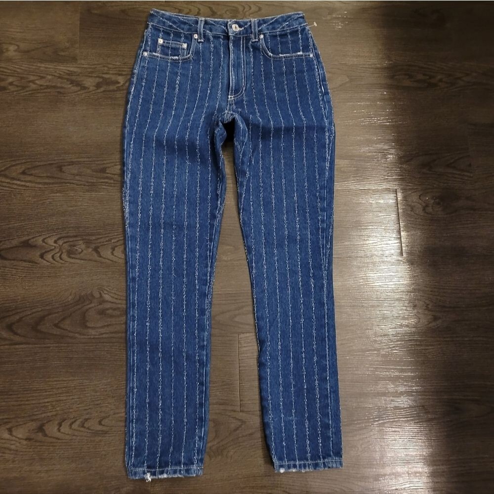 MSGM Milano Blue Distressed Stripes Jeans Size 42 Designer Y2K Made In Italy